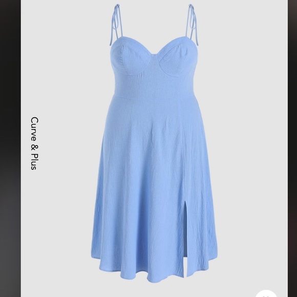 Curve & Plus Solid Tie Shoulder Midi Dress​ - Picture 1 of 5